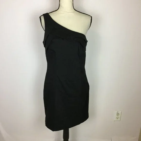 David's Bridal | Dresses | Davids Bridal Mini Sheath Dress Sz 4 Womens Black  One Shoulder Pleated Cocktail | Poshmark